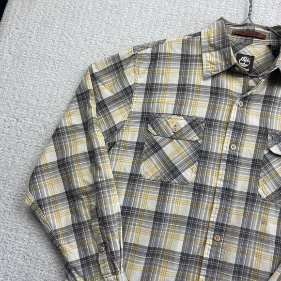 Timberland Button Down Shirt Men Sz M Yellow Plaid Long Sleeve Pockets Workwear* - Picture 5 of 13